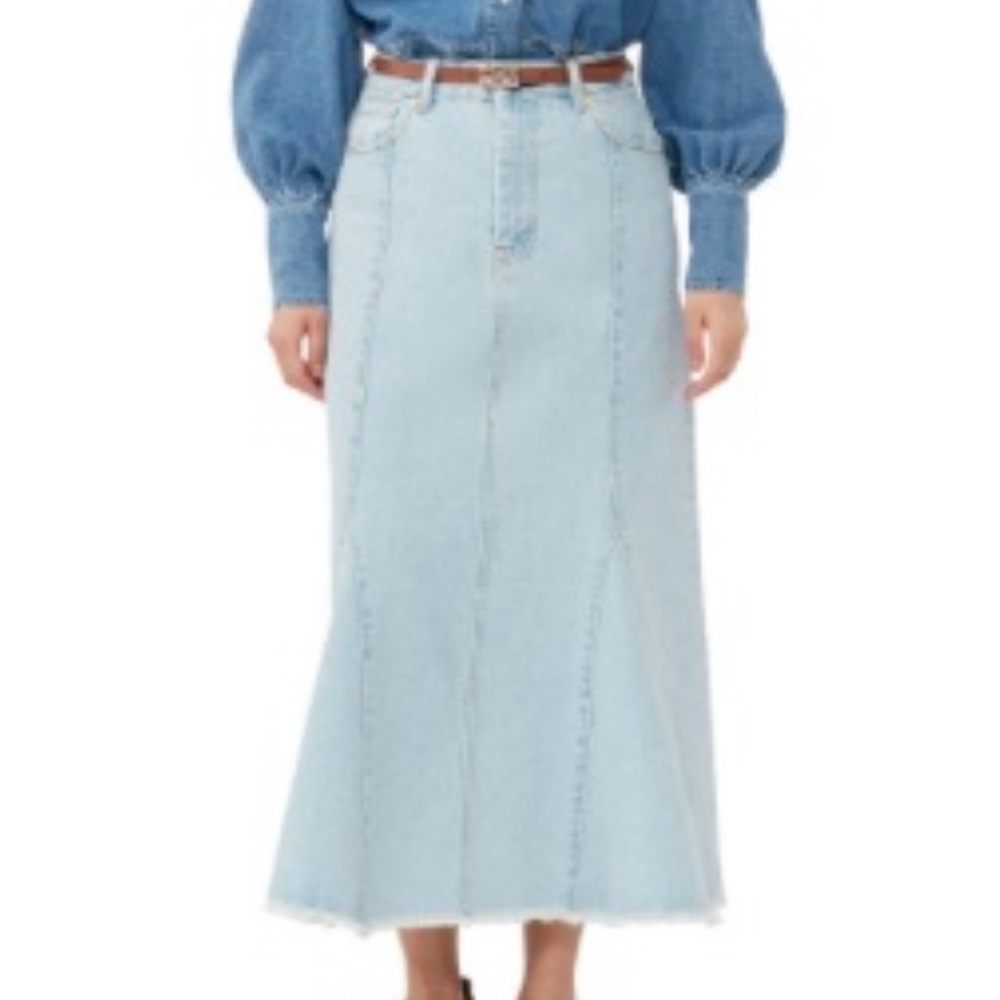 Bleach Denim Peplum Midi Skirt GANNI